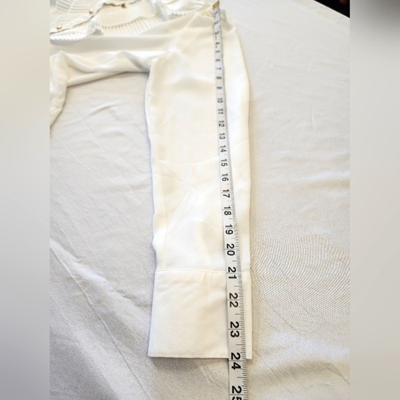 NWT Haute Monde Women's White Ruffled Sheer Button Front Blouse Shirt Top, sz LG - Picture 10 of 12